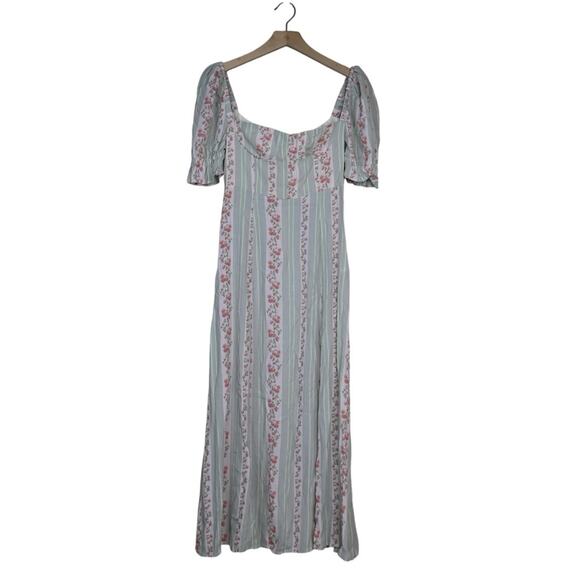 We Wore What Womens 2 Puff Sleeve Midi Dress in Rosewood Multi NEW - Picture 2 of 12
